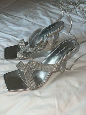 Azalea Wang Silver Rhinestone Lace-Up Heeles